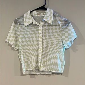 Altard State Button Up Mesh Crop Top